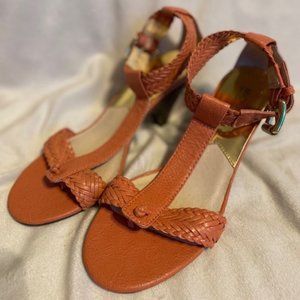 Michael Michael Kors Juniper Strap Coral Leather Heeled Sandals SZ 8.5